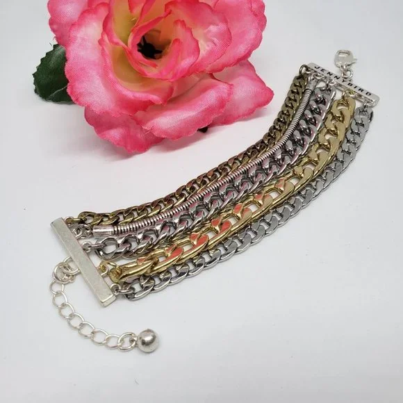 Jenny Bird Austin Cuff Mixed Metal Stacked Layered Chain Bracelet - Picture 8 of 12